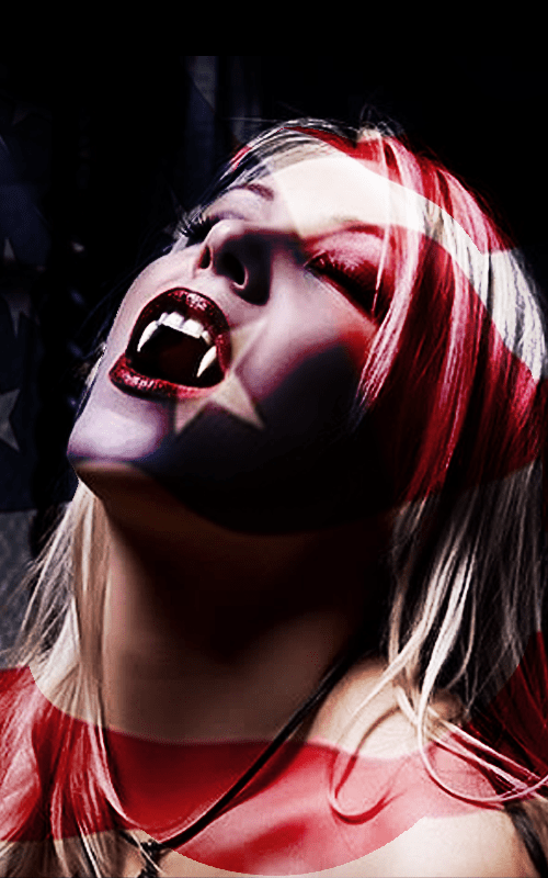 Sexy female vampire overshadowed by the Stars and stripes